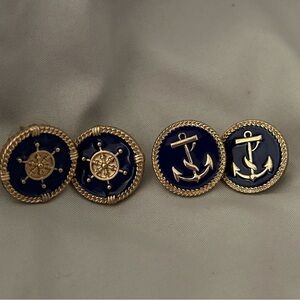 Gold and navy nautical earrings
